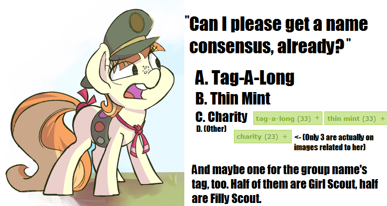 Size: 779x414 | Tagged: charity, derpibooru import, discussion, filly guides, filly scouts, girl scout, meta, safe, tag-a-long, text, thin mint