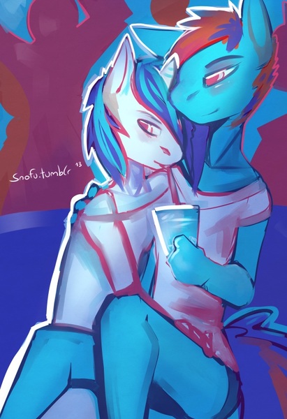 Size: 594x867 | Tagged: 30 minute art challenge, anthro, artist:snofu, derpibooru import, rainbow dash, safe, vinyl scratch