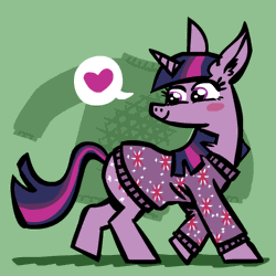Size: 500x500 | Tagged: animated, artist:coyotecoyote, blushing, clothes, derpibooru import, heart, safe, smiling, solo, sweater, twilight sparkle
