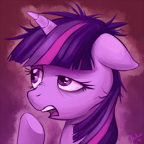 Size: 500x500 | Tagged: artist:heilos, bloodshot eyes, derpibooru import, floppy horn, messy mane, safe, solo, tired, twilight sparkle