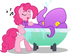 Size: 900x687 | Tagged: artist:drewdini, artist:whitelightningbolt, bath, bathtub, derpibooru import, octopus, pinkie pie, safe, simple background, singing, transparent background