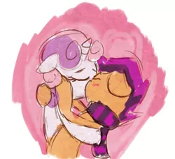 Size: 672x613 | Tagged: safe, artist:zestyoranges, derpibooru import, scootaloo, sweetie belle, blushing, clothes, female, kissing, lesbian, scarf, scootabelle, shipping