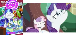 Size: 799x366 | Tagged: angry, comparison, derpibooru import, edit, faic, hub logo, idw, pipe, popeye, rareye the sailormare, rarity, safe, screencap, scrunchy face, sisterhooves social, sweetie belle