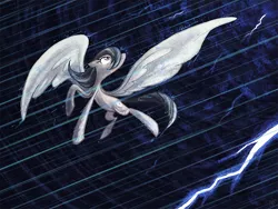 Size: 800x600 | Tagged: safe, derpibooru import, oc, oc:hurricane, unofficial characters only, pegasus, pony, impossibly large wings, rain, solo, storm