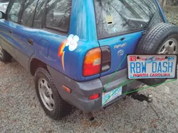 Size: 902x677 | Tagged: car, cutie mark, decal, derpibooru import, irl, itasha, license plate, north carolina, photo, rainbow dash, rbw dash, safe, sticker, toyota, toyota rav4