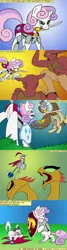 Size: 800x3000 | Tagged: safe, artist:ask-sweetie-knight, derpibooru import, opalescence, sweetie belle, bugbear, gryphon, hydra, armor, axe, comic, knife, multiple heads, shield, sword, tumblr