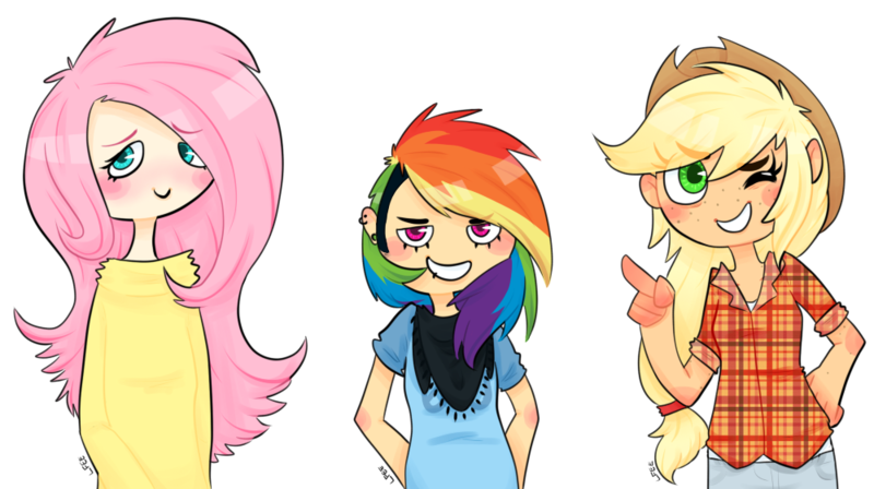 Size: 1000x560 | Tagged: applejack, artist:soullessteddybear, derpibooru import, fluttershy, humanized, rainbow dash, safe