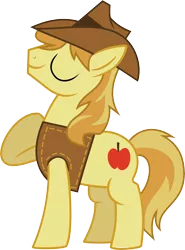 Size: 7000x9482 | Tagged: safe, artist:kamyk962, derpibooru import, braeburn, earth pony, pony, absurd resolution, eyes closed, hat, male, raised hoof, simple background, solo, stallion, transparent background, vector