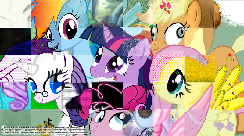 Size: 1943x1083 | Tagged: safe, derpibooru import, apple bloom, applejack, derpy hooves, fluttershy, pinkie pie, rainbow dash, rarity, twilight sparkle, pegasus, pony, collage, derp, female, mare, twilight snapple