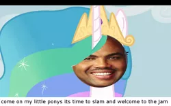 Size: 1024x640 | Tagged: safe, derpibooru import, edit, princess celestia, charles barkley, come on and slam, hilarious in hindsight, slam jam, space jam, welcome to the jam