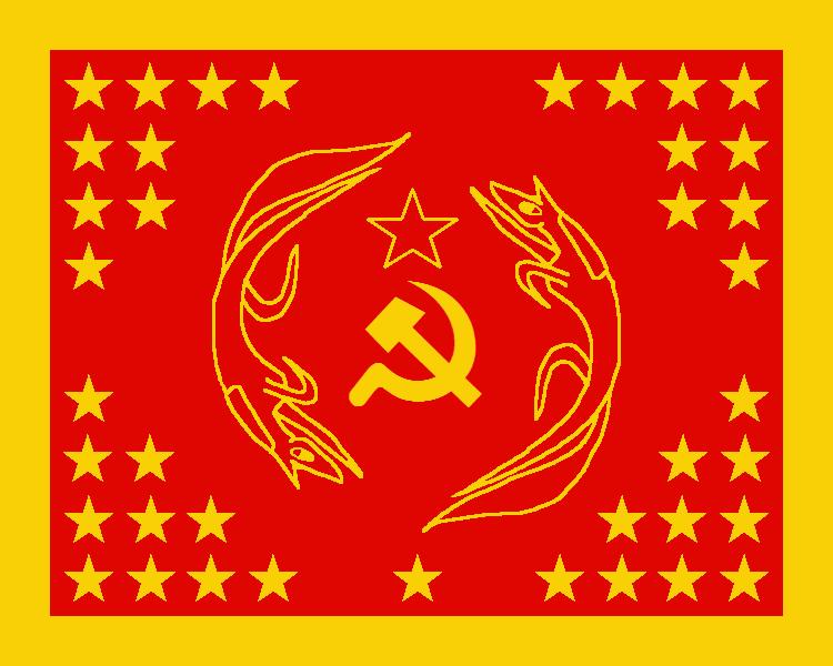 Size: 750x600 | Tagged: safe, artist:tkangaru, derpibooru import, pony, unicorn, banner, communism, equestrian flag, hammer and sickle