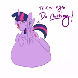 Size: 500x500 | Tagged: safe, artist:pony pudge, derpibooru import, twilight sparkle, twilight sparkle (alicorn), alicorn, pony, spoiler:s03, belly, dialogue, fat, flying, immobile, morbidly obese, obese, stuck, trying to fly, twilard sparkle, wings