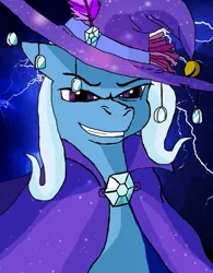 Size: 623x800 | Tagged: artist:owlor, derpibooru import, electrixie, grin, lightning, safe, smiling, trixie