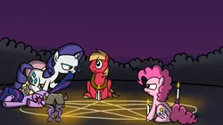 Size: 1024x576 | Tagged: safe, derpibooru import, big macintosh, fluttershy, pinkie pie, rarity, spike, twilight sparkle, earth pony, pony, rainbow dash presents, haunting nightmare, male, stallion