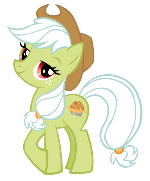 Size: 1496x1810 | Tagged: safe, artist:durpy, color edit, derpibooru import, applejack, granny smith, simple background, solo, transparent background, vector, young granny smith