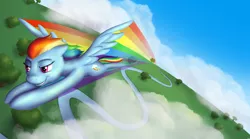 Size: 1024x569 | Tagged: safe, artist:shrineheart, derpibooru import, rainbow dash, pegasus, pony, flying, shrineheart, sonic rainboom