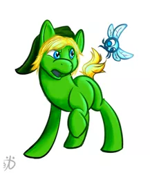 Size: 374x430 | Tagged: safe, artist:rattlesire, derpibooru import, ponified, earth pony, fairy, parasprite, pony, crossover, duo, female, link, male, navi, paraspritized, rattlecat, simple background, species swap, stallion, the legend of zelda, white background