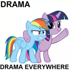 Size: 569x559 | Tagged: safe, derpibooru import, rainbow dash, twilight sparkle, alicorn drama, alicorn drama drama, alicorn drama drama llama drama, image macro, metadrama, twiface