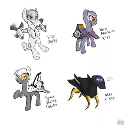 Size: 2000x2000 | Tagged: artist needed, safe, derpibooru import, oc, ponified, original species, plane pony, pony, helicopter, nasa, no face, north american x-15, plane, space shuttle, v-22 osprey, wink, x-43a