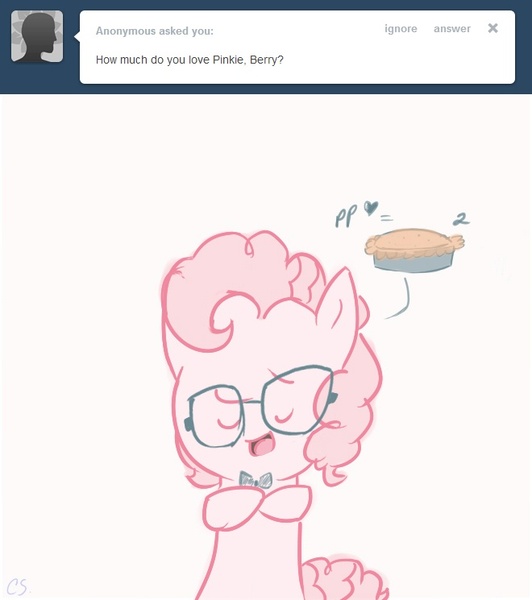 Size: 660x745 | Tagged: artist:nolycs, ask, ask pinkie and berry, bowtie, bubble berry, derpibooru import, equation, glasses, pie, pinkie pie, rule 63, safe, tumblr