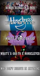 Size: 400x750 | Tagged: alicorn drama, derpibooru import, frank ocean, hasbro, jay-z, kanye west, logo, lyrics, no church in the wild, oc, oc:niggertron, safe, song reference, text, twilight sparkle, twilight sparkle (alicorn), watch the throne