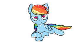 Size: 425x260 | Tagged: safe, artist:naroclie, color edit, derpibooru import, edit, rainbow dash, pegasus, pony, animated, bored, colored, cute, dashabetes, eyeroll, female, flop, floppy ears, frown, glare, grumpy, lazy, lidded eyes, madorable, mare, no catchlights, no pupils, on back, open mouth, prone, rolling, sigh, simple background, smooth as butter, solo, white background, wide eyes
