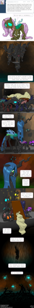 Size: 500x4500 | Tagged: ask, ask coppercog, changeling, changeling hive, changelingified, death, derpibooru import, female, funeral, oc, oc:yhsrettulf, queen chrysalis, sad, safe