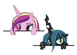 Size: 1140x815 | Tagged: artist:zkulldefence, derpibooru import, peeking, princess cadance, queen chrysalis, safe