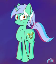 Size: 1753x1984 | Tagged: dead source, safe, artist:mostlyponyart, derpibooru import, lyra heartstrings, pony, unicorn, abstract background, anaglyph 3d, smiling, solo