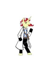 Size: 2550x3509 | Tagged: safe, artist:jewelsfriend, derpibooru import, flam, pony, bipedal, clothes, crossover, dr mordo von mundo, lab coat, penny arcade