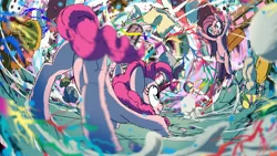 Size: 1920x1080 | Tagged: action pose, artist:yoka-the-changeling, derpibooru import, epic, face down ass up, fight, fighting is magic, fisheye lens, messy, mirror match, pinkamena diane pie, pinkie pie, safe, self ponidox