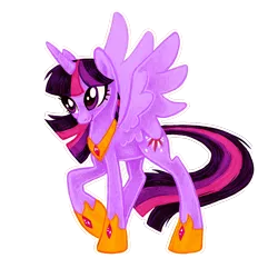 Size: 1068x1107 | Tagged: dead source, safe, artist:feyrah, derpibooru import, twilight sparkle, twilight sparkle (alicorn), alicorn, pony, female, looking at something, mare, raised hoof, simple background, smiling, solo, spread wings, transparent background, wings