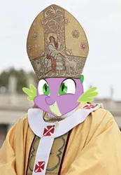 Size: 378x546 | Tagged: derpibooru import, hat, pope, pope benedict xvi, safe, smiling, spike, the spike pope
