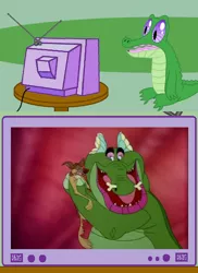Size: 894x1225 | Tagged: all dogs go to heaven, big lipped alligator moment, charlie barkin, derpibooru import, don bluth, exploitable meme, gummy, gummy actually caring, king gator, safe, tv meme
