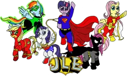 Size: 1024x609 | Tagged: applejack, batman, dc comics, derpibooru import, fluttershy, green lantern, justice league, pinkie pie, rainbow dash, rarity, safe, superhero, superman, the flash, twilight sparkle, wonder woman