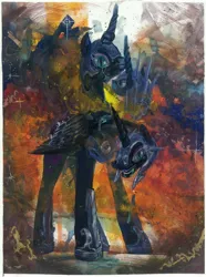 Size: 4611x6182 | Tagged: absurd resolution, artist:quiet-victories, gouache, nightmare moon, painting, safe, traditional art