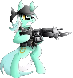 Size: 1325x1400 | Tagged: safe, artist:xeroseis, derpibooru import, lyra heartstrings, pony, unicorn, badass, bipedal, crossover, gears of war, gun, solo, weapon