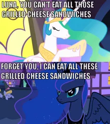 Size: 640x719 | Tagged: apple.mov, comic, derpibooru import, edit, edited screencap, fuck you i can eat all these apples, glorious grilled cheese, grilled cheese, luna eclipsed, princess celestia, princess luna, safe, screencap