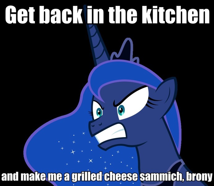 Size: 960x833 | Tagged: back in the kitchen, derpibooru import, glorious grilled cheese, grilled cheese, image macro, princess luna, safe
