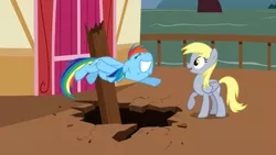 Size: 1136x640 | Tagged: safe, derpibooru import, screencap, derpy hooves, rainbow dash, pegasus, pony, the last roundup, female, inverted mouth, mare
