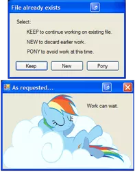 Size: 309x393 | Tagged: dead source, safe, derpibooru import, rainbow dash, pegasus, pony, computer, crossed hooves, eyes closed, female, mare, smiling, solo