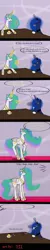 Size: 1250x6300 | Tagged: artist:lucandreus, beep, cake, cakelestia, comic, derpibooru import, eye contact, frown, grin, laughing, magic, open mouth, princess celestia, princess luna, raised hoof, raised leg, safe, sitting, smiling, smirk, table, tea, teacup, teasing, telekinesis, wide eyes, ye olde butcherede englishe