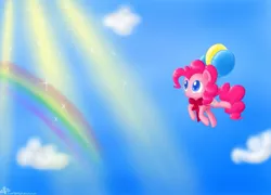 Size: 1053x758 | Tagged: artist:sweetangeldelight, balloon, pinkie pie, rainbow, safe, then watch her balloons lift her up to the sky