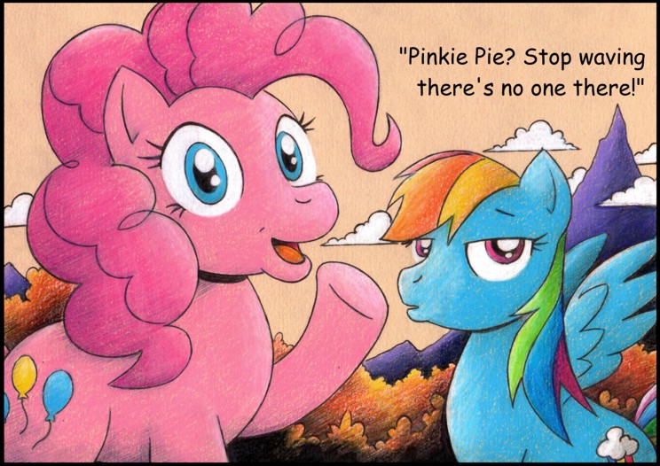 Size: 744x526 | Tagged: artist:drakefenwick, derpibooru import, fourth wall, pinkie pie, rainbow dash, safe