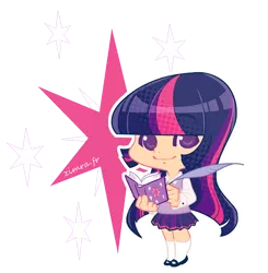 Size: 546x557 | Tagged: artist:zimra-art, book, chibi, derpibooru import, humanized, safe, twilight sparkle