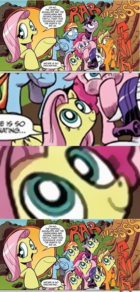 Size: 513x1064 | Tagged: safe, derpibooru import, idw, applejack, fluttershy, pinkie pie, rainbow dash, rarity, earth pony, pegasus, pony, unicorn, bad advice fluttershy, comic, crossing the memes, exploitable meme, facebomb, mane six, meme, memeception, nature is so fascinating, nightmare fetishist, obligatory pony, reaction image, tenso