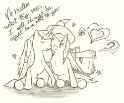 Size: 979x815 | Tagged: safe, artist:schattenassistenten, derpibooru import, trixie, twilight sparkle, twilight sparkle (alicorn), alicorn, pony, crying, female, heart, lesbian, mare, present, shipping, twixie