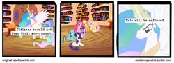 Size: 720x261 | Tagged: applejack, a softer world, authoritarianism, comic, comic:a softer equestria, derpibooru import, edit, edited screencap, fluttershy, mane six, pinkie pie, princess celestia, rainbow dash, rarity, safe, screencap, screencap comic, twilight sparkle, tyrant celestia