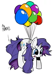 Size: 641x883 | Tagged: artist:sparks, balloon, behaving like pinkie pie, cutie mark swap, derpibooru import, floating, personality swap, pinkity, rarity, safe, source needed, then watch her balloons lift her up to the sky