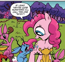 Size: 249x238 | Tagged: bitey, derpibooru import, idw, jackalope, official comic, picture for breezies, pinkie pie, safe, simpsons did it, spoiler:comic, the return of queen chrysalis, the simpsons, vampiric jackalope